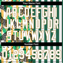 Load image into Gallery viewer, Custom Kelly Green White-Old Gold 3D Pattern Design Zebras And Giraffes Authentic Baseball Jersey
