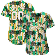 Load image into Gallery viewer, Custom Kelly Green White-Old Gold 3D Pattern Design Zebras And Giraffes Authentic Baseball Jersey
