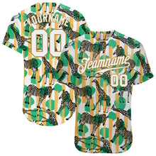 Load image into Gallery viewer, Custom Kelly Green White-Old Gold 3D Pattern Design Zebras And Giraffes Authentic Baseball Jersey
