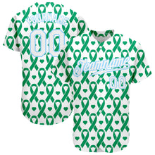 Load image into Gallery viewer, Custom Kelly Green White-Light Blue 3D Pattern Design Breast Cancer Authentic Baseball Jersey
