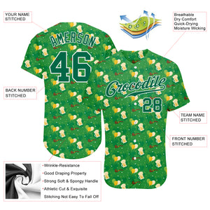 Custom Kelly Green Kelly Green-White 3D Pattern Design Authentic St. Patrick's Day Baseball Jersey