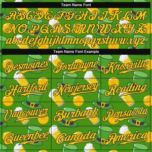 Custom Kelly Green Gold-Black 3D Pattern Design Authentic St. Patrick's Day Baseball Jersey