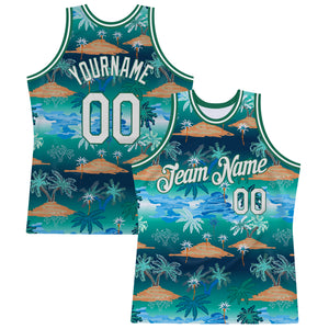 Custom Kelly Green White-Kelly Green 3D Pattern Hawaii Palm Trees Authentic Basketball Jersey