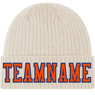 Custom City Cream Orange-Royal Stitched Cuffed Knit Hat