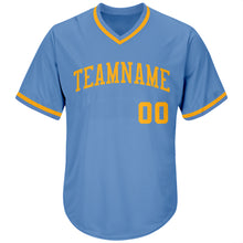 Load image into Gallery viewer, Custom Light Blue Gold Authentic Throwback Rib-Knit Baseball Jersey Shirt
