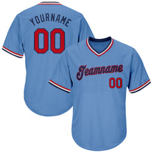 Load image into Gallery viewer, Custom Light Blue Red-Navy Authentic Throwback Rib-Knit Baseball Jersey Shirt
