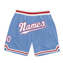 Load image into Gallery viewer, Custom Light Blue White-Red Authentic Throwback Basketball Shorts
