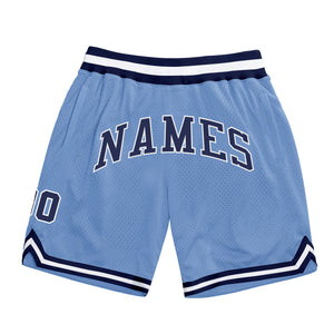 Custom Light Blue Navy-White Authentic Throwback Basketball Shorts