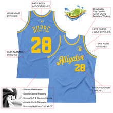 Load image into Gallery viewer, Custom Light Blue Gold Authentic Throwback Basketball Jersey
