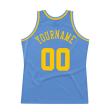 Load image into Gallery viewer, Custom Light Blue Gold Authentic Throwback Basketball Jersey
