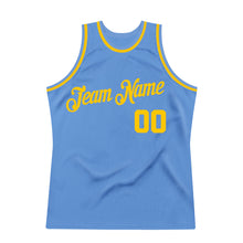 Load image into Gallery viewer, Custom Light Blue Gold Authentic Throwback Basketball Jersey
