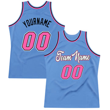 Custom Light Blue Pink-Black Authentic Throwback Basketball Jersey