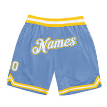 Load image into Gallery viewer, Custom Light Blue White-Gold Authentic Throwback Basketball Shorts
