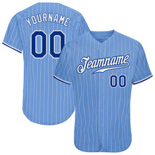Load image into Gallery viewer, Custom Light Blue White Pinstripe Royal-White Authentic Baseball Jersey
