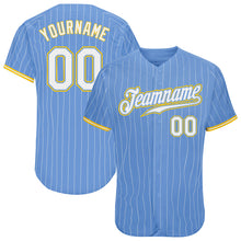 Load image into Gallery viewer, Custom Light Blue White Pinstripe White-Gold Authentic Baseball Jersey
