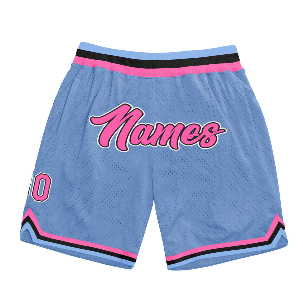Custom Light Blue Pink-Black Authentic Throwback Basketball Shorts