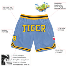 Load image into Gallery viewer, Custom Light Blue Gold-Black Authentic Throwback Basketball Shorts
