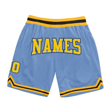 Load image into Gallery viewer, Custom Light Blue Gold-Black Authentic Throwback Basketball Shorts
