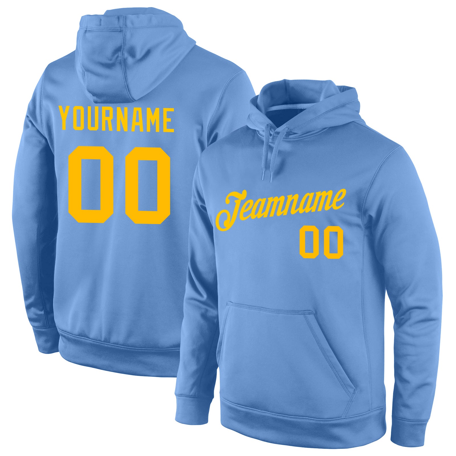 Custom Stitched Light Blue Gold Sports Pullover Sweatshirt Hoodie Fast  Shipping – FiitgCustom