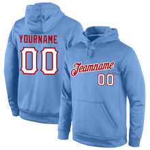 Load image into Gallery viewer, Custom Stitched Light Blue White-Red Sports Pullover Sweatshirt Hoodie
