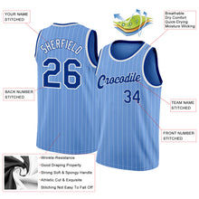 Load image into Gallery viewer, Custom Light Blue White Pinstripe Royal-White Authentic  Basketball Jersey

