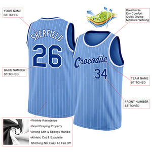 Custom Light Blue White Pinstripe Royal-White Authentic  Basketball Jersey