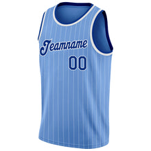 Load image into Gallery viewer, Custom Light Blue White Pinstripe Royal-White Authentic Throwback Basketball Jersey
