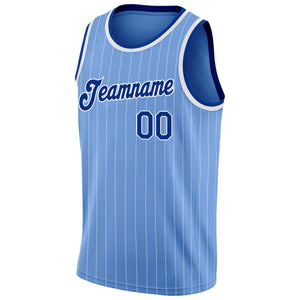 Custom Light Blue White Pinstripe Royal-White Authentic  Basketball Jersey