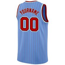 Load image into Gallery viewer, Custom Light Blue Red Pinstripe Red-Black Authentic Basketball Jersey
