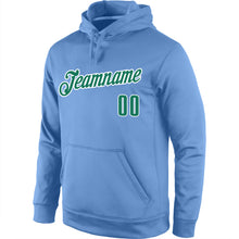 Load image into Gallery viewer, Custom Stitched Light Blue Kelly Green-White Sports Pullover Sweatshirt Hoodie
