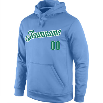 Custom Stitched Light Blue Kelly Green-White Sports Pullover Sweatshirt Hoodie