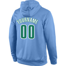 Load image into Gallery viewer, Custom Stitched Light Blue Kelly Green-White Sports Pullover Sweatshirt Hoodie

