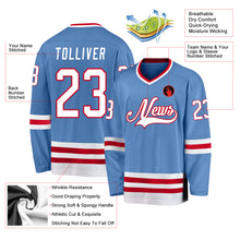 Load image into Gallery viewer, Custom Light Blue White-Red Hockey Jersey
