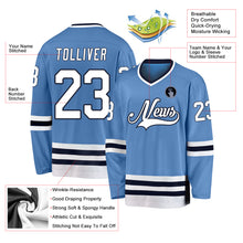 Load image into Gallery viewer, Custom Light Blue White-Navy Hockey Jersey

