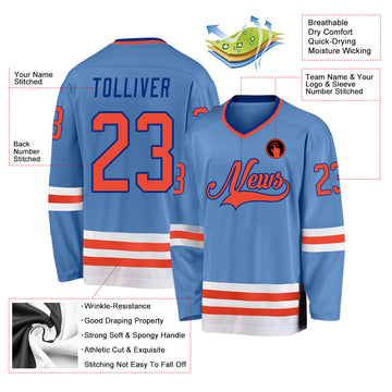 Custom Light Blue Orange-Royal Hockey Jersey