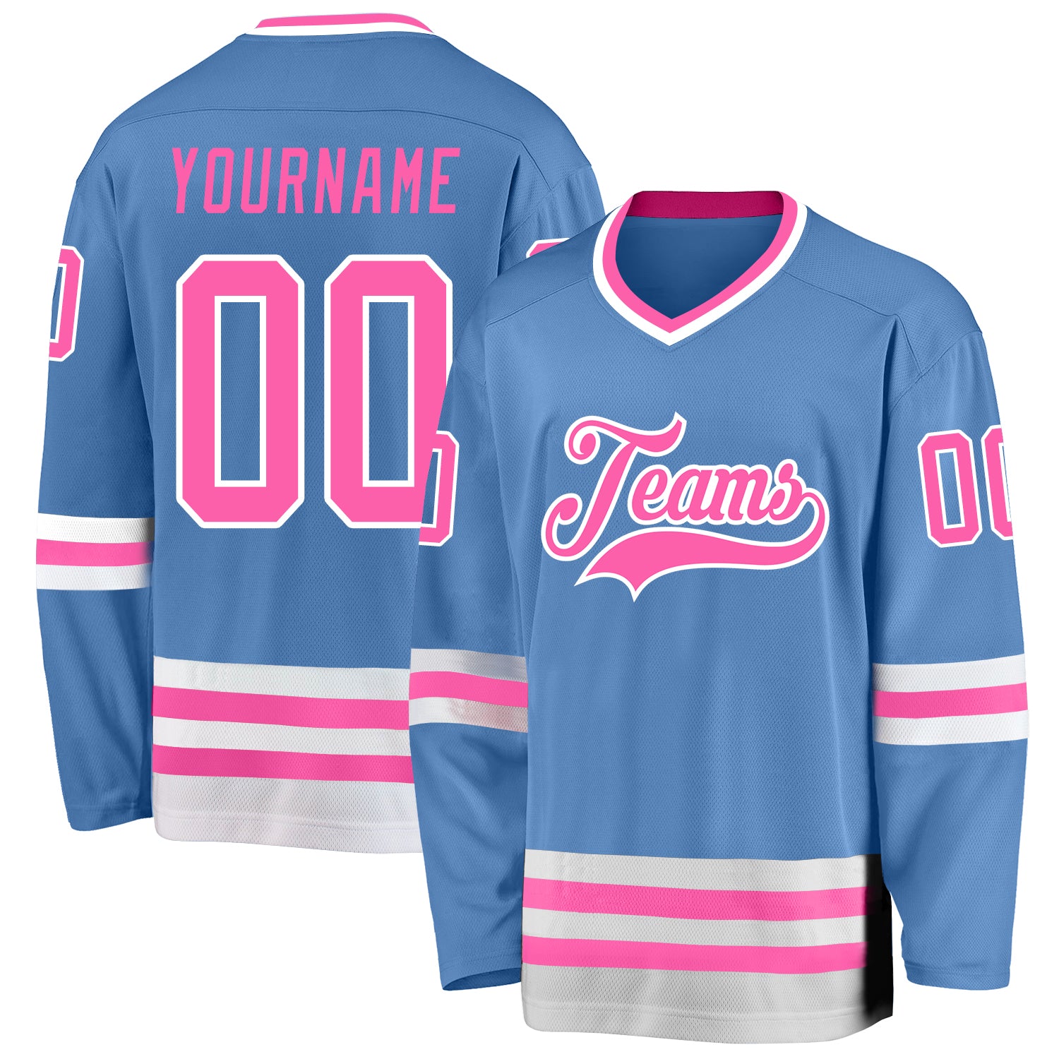 Cheap Custom Black Hot Pink-Light Blue Hockey Jersey Free Shipping
