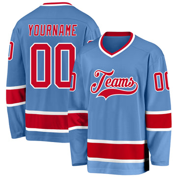 Custom Light Blue Red-White Hockey Jersey