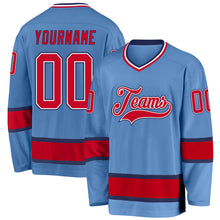 Load image into Gallery viewer, Custom Light Blue Red-Navy Hockey Jersey
