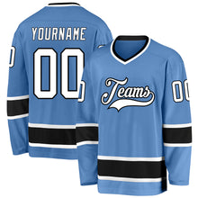 Load image into Gallery viewer, Custom Light Blue White-Black Hockey Jersey

