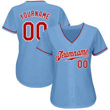 Load image into Gallery viewer, Custom Light Blue Red-White Authentic Baseball Jersey
