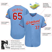 Load image into Gallery viewer, Custom Light Blue Red-White Authentic Baseball Jersey
