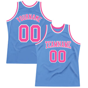 Custom Light Blue Pink-White Authentic Throwback Basketball Jersey