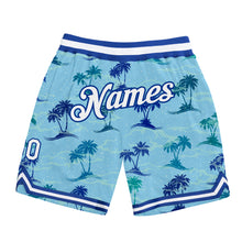 Load image into Gallery viewer, Custom Light Blue White-Royal 3D Pattern Design Palm Trees Authentic Basketball Shorts
