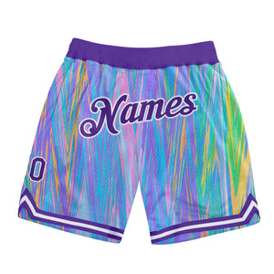 Custom Light Blue Purple-White 3D Pattern Design Zigzag Color Authentic Basketball Shorts