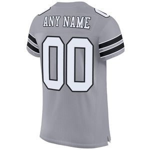 Custom Light Gray White-Black Mesh Authentic Football Jersey