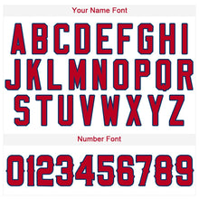 Load image into Gallery viewer, Custom White Red-Navy Baseball Jersey
