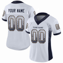 Load image into Gallery viewer, Custom White Navy-Old Gold Mesh Drift Fashion Football Jersey
