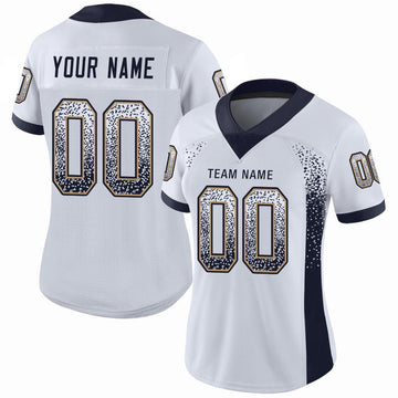Custom White Navy-Old Gold Drift Fashion Football Jersey