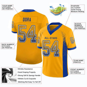 Custom Gold Royal-White Mesh Drift Fashion Football Jersey