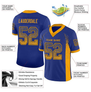 Custom Royal Gold-Navy Mesh Drift Fashion Football Jersey